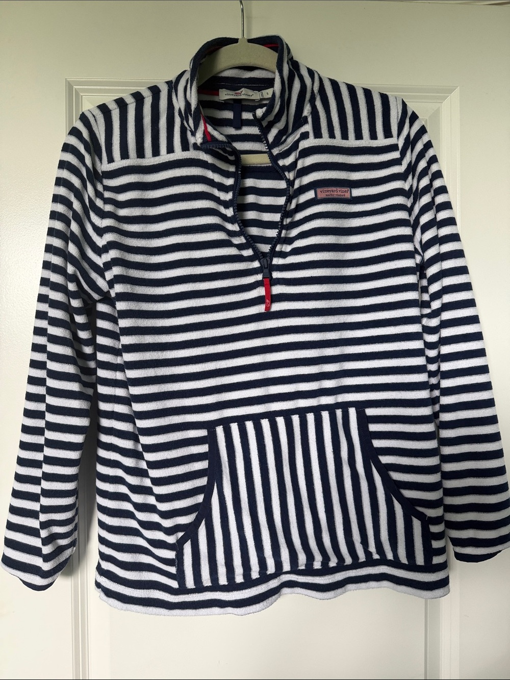 Vineyard Vines Navy & White Striped Fleece Quarter-Zip Hoodie